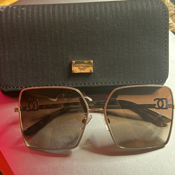 Dolce & Gabbana Gold Frame Sunglasses with Brown Lenses. main image 4